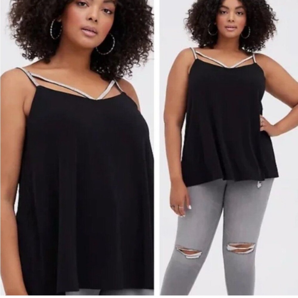 NWOT Torrid 2x black top with rhinestone straps